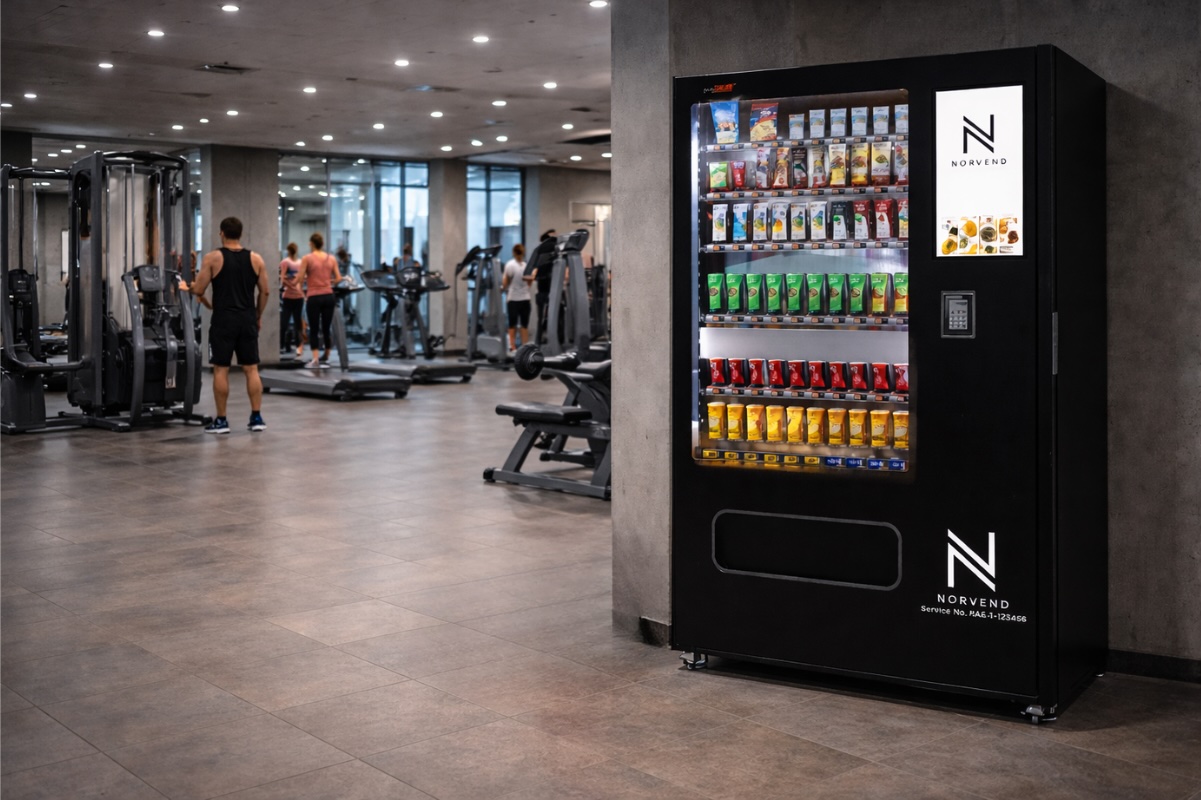 Vareautomat fra v:aroma i et treningssenter